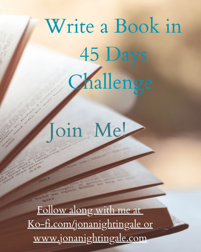 A book with the words Write a book in 45 days Challenge written on it. 