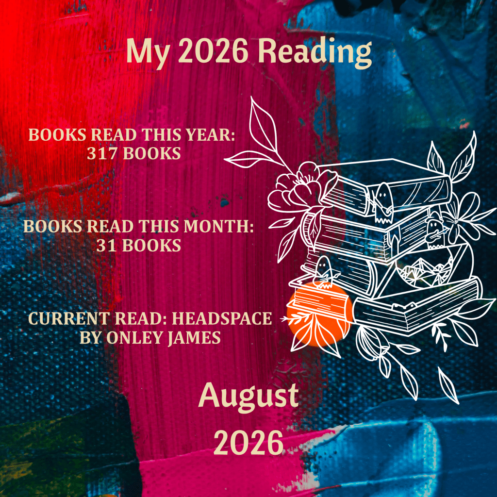 Abstract background with blue and red, and a stack of books surrounded by colors.